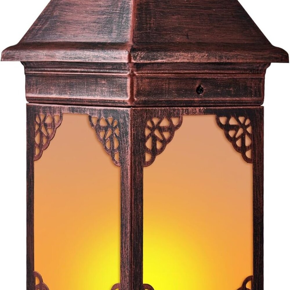 14" Solar Lanterns Outdoor Waterproof, Glass Flickering Flame Solar Lantern, Han